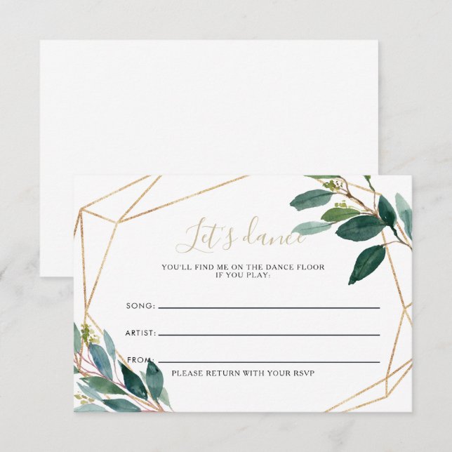 Geometrische Chic Foliage Wedding Song Request Car RSVP Karte (Vorne/Hinten)