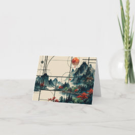 Geometrische chinesische Aquarellkarte Feiertagskarte