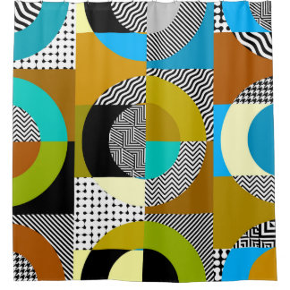 Geometrische Collage: Kreise, Vintages Muster. Duschvorhang