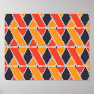 Geometrische coole, gelbe, rote Pinselstrichkunst Poster