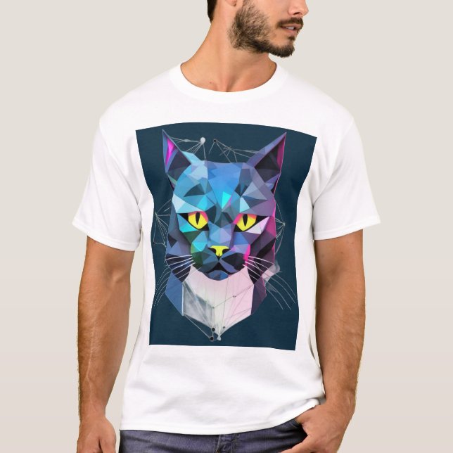 Geometrische Cyberkatze T-Shirt (Vorderseite)