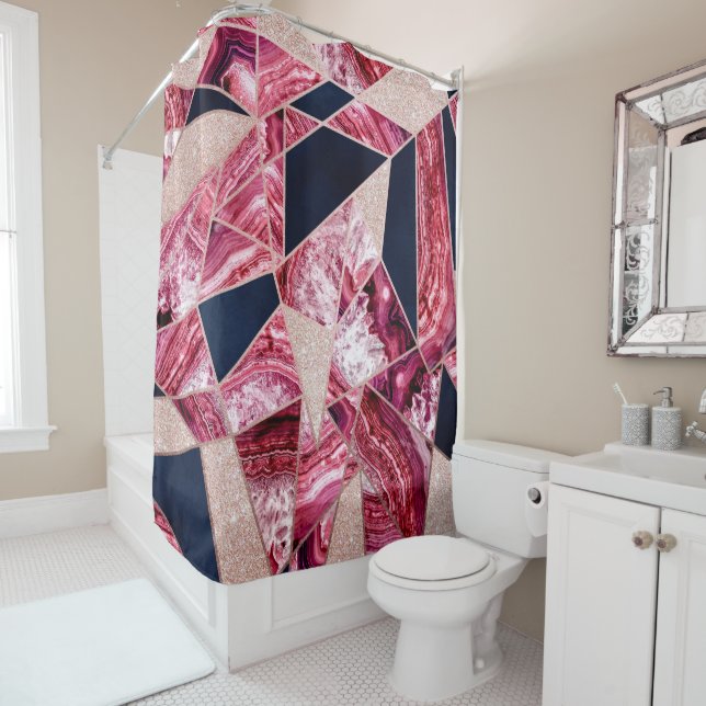Geometrische Dreiecke der rosa Navy Glitzer Agate  Duschvorhang (Beispiel)