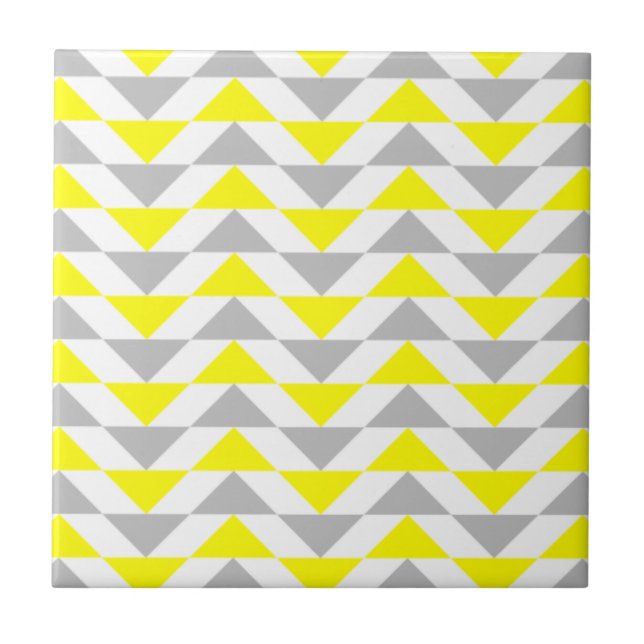 Geometrische Dreiecke Gelb, Grau, Weiß Muster Fliese (Vorderseite)