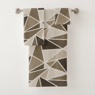 Geometrische Dreiecke in einfarbiger Braun, Beige Badhandtuch Set
