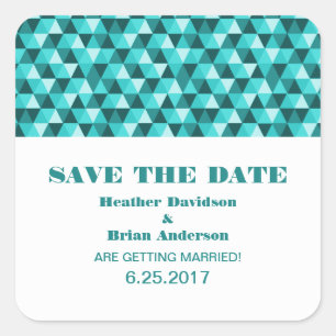 Geometrische Dreiecke Save the Date Aufkleber, Aqu Quadratischer Aufkleber