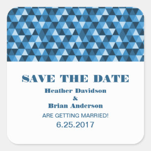 Geometrische Dreiecke Save the Date Aufkleber, bla Quadratischer Aufkleber