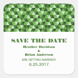 Geometrische Dreiecke Save the Date Aufkleber, grü Quadratischer Aufkleber