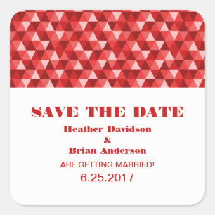 Geometrische Dreiecke Save the Date Aufkleber, rot Quadratischer Aufkleber