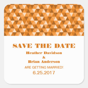 Geometrische Dreiecke Save the Date Sticker, Orang Quadratischer Aufkleber
