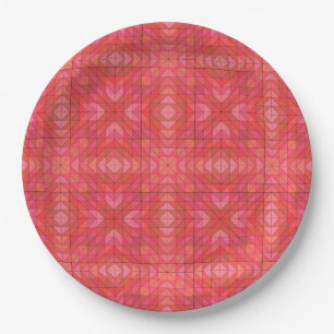 Geometrische Dreiecke und Diamanten in Rot und Ros Pappteller