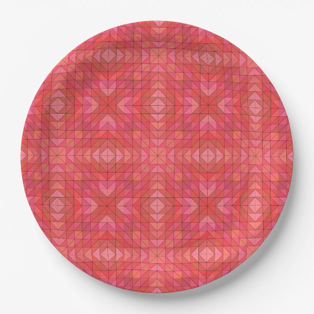 Geometrische Dreiecke und Diamanten in Rot und Ros Pappteller (Vorderseite)