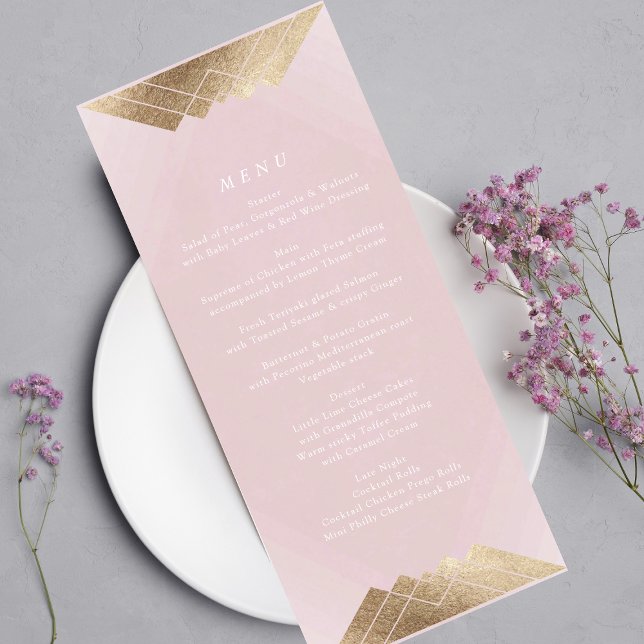 Geometrische Dusty Rose Pink Gatsby Hochzeit Menükarte (Von Creator hochgeladen)