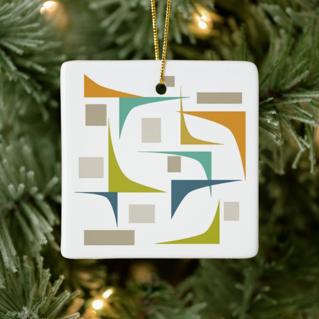 Geometrische Ecken Mitte des Orange Blue Green Keramikornament (Baum)