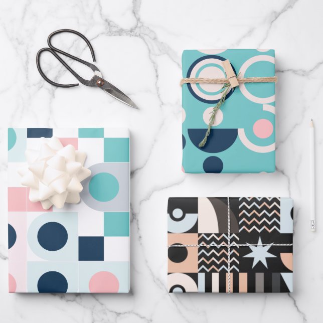 Geometrische, einfache, elegante Packpapierblätter Geschenkpapier Set (Vorderseite)