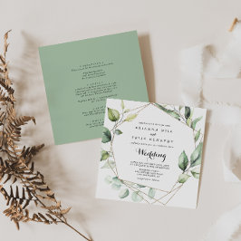 Geometrische Elegant Gold Green Front & Back Weddi Einladung