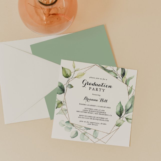 Geometrische Elegant Gold Greeneration Graduation  Einladung (Von Creator hochgeladen)