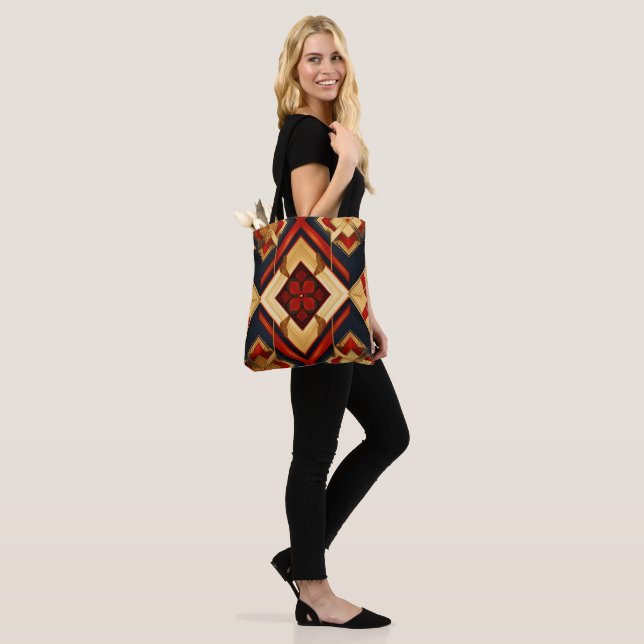 Geometrische Eleganz Nahtloses Muster Red Gold Bla Tasche (Am Model)
