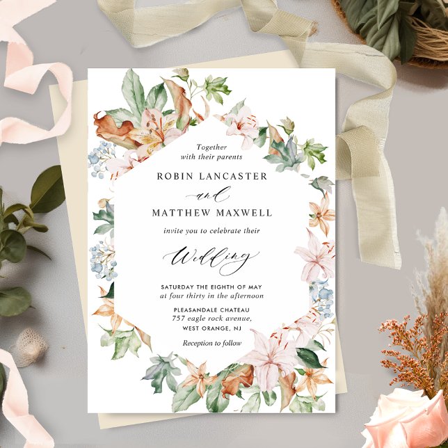 Geometrische erdblüte in Buttery Beige Wedding Einladung (Von Creator hochgeladen)