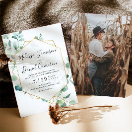 Geometrische Eukalyptus-Grünflächen mit Foto Einladung