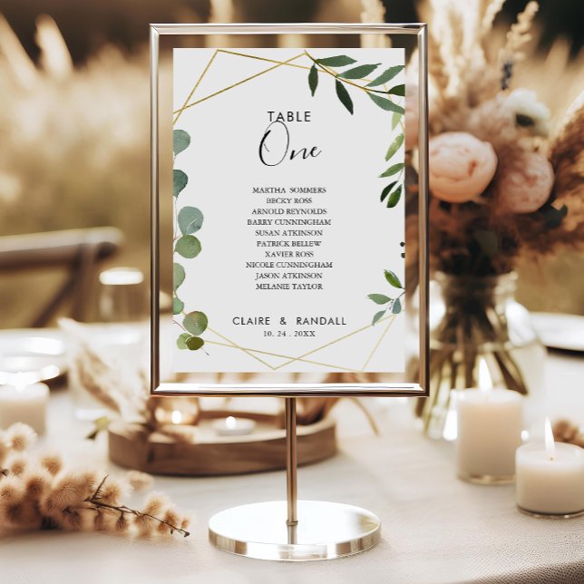 Geometrische Eukalyptus-Tischnummer 1 Sitzdiagramm Einladung (Von Creator hochgeladen)