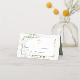 Geometrische Eukalyptustaufe oder Christening Platzkarte