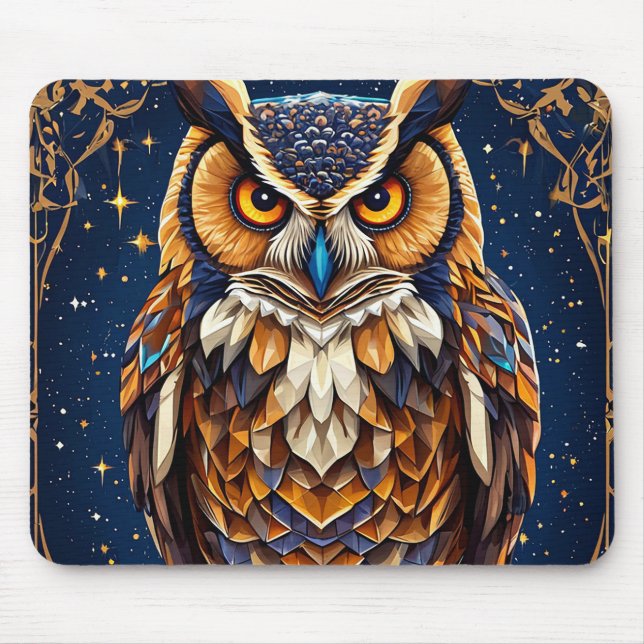 Geometrische Eule mit lebhaften Farben Mousepad (Vorne)