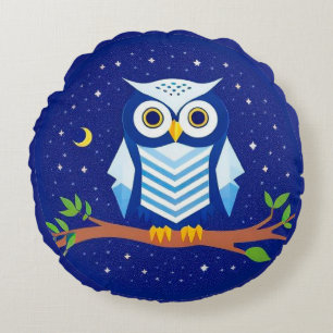 🦉 Geometrische Eulen-Rundkissen Bunte Dekoration Rundes Kissen