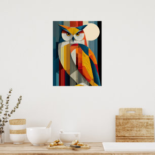 Geometrische Eulen-Wandkunst Poster   Farbige Abst