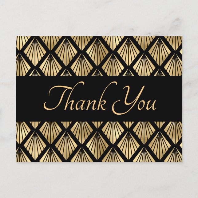Geometrische Fans des eleganten Goldes und Schwarz Postkarte (Vorderseite)