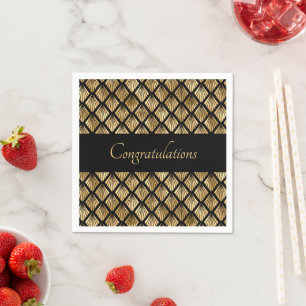 Geometrische Fans des eleganten Goldes und Schwarz Serviette