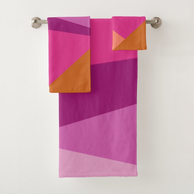 Geometrische Farbblockformen in Lila Magenta Badhandtuch Set (Insitu)