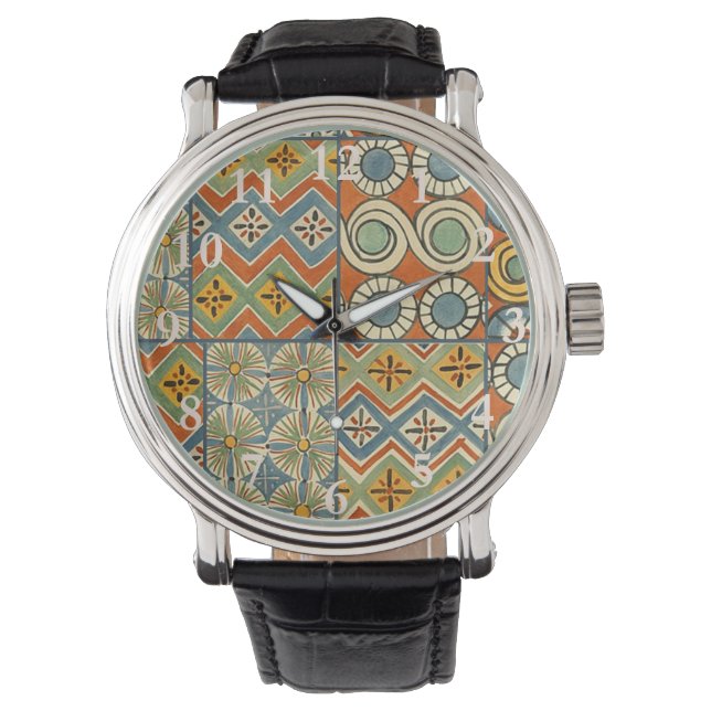 Geometrische farbenfrohe antike ägyptische Grafik Armbanduhr (Vorderseite)