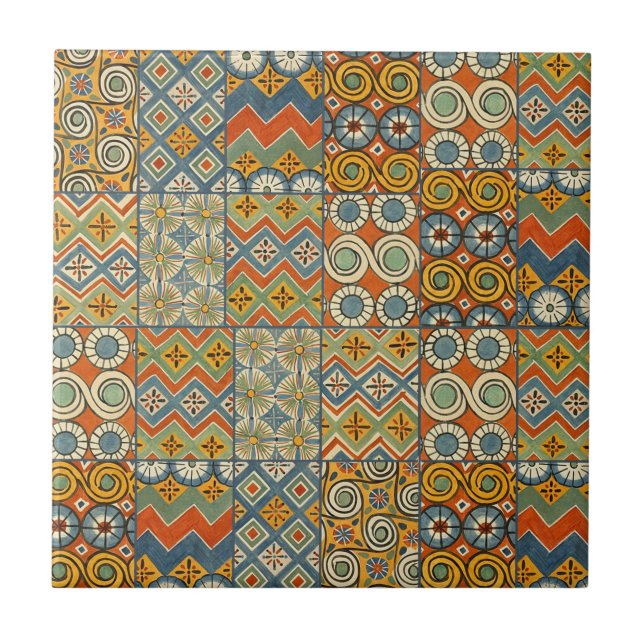 Geometrische farbenfrohe antike ägyptische Grafik Fliese (Vorderseite)