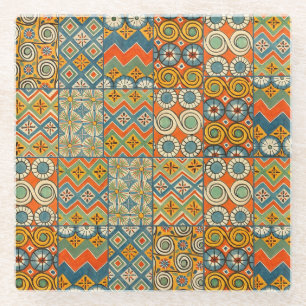 Geometrische farbenfrohe antike ägyptische Grafik Glasuntersetzer