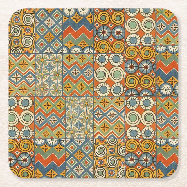 Geometrische farbenfrohe antike ägyptische Grafik Rechteckiger Pappuntersetzer (Vorderseite)