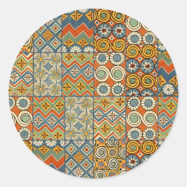 Geometrische farbenfrohe antike ägyptische Grafik Runder Aufkleber (Vorderseite)