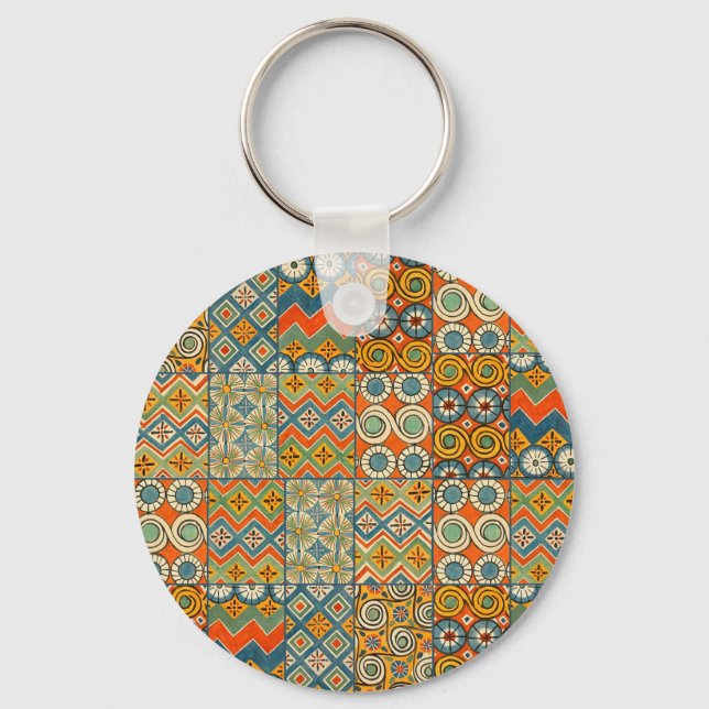 Geometrische farbenfrohe antike ägyptische Grafik Schlüsselanhänger (Vorderseite)