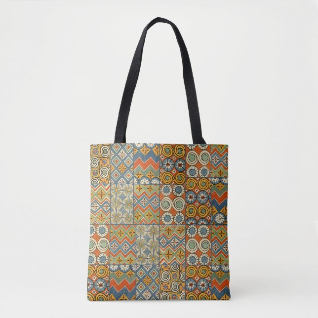 Geometrische farbenfrohe antike ägyptische Grafik Tasche (Vorderseite)