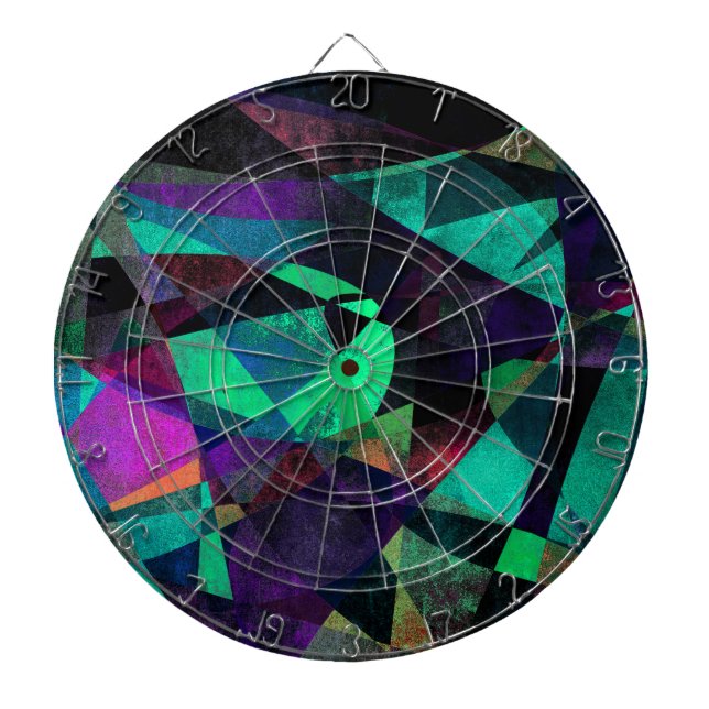 Geometrische, farbenfrohe, grungenhafte Abstrakte  Dartscheibe (vorne)