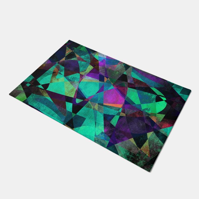 Geometrische, farbenfrohe, originelle Abstrakte Ku Fußmatte (Schrägansicht)