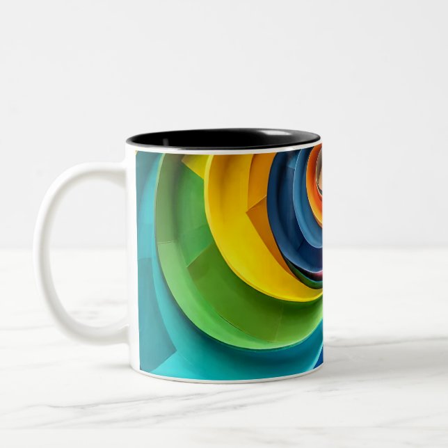 Geometrische farbige Wirbel Digitale Kunst Zweifarbige Tasse (Links)