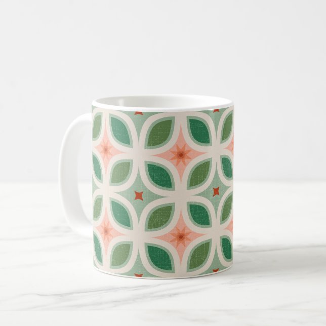 Geometrische Fliesen grün Mitte des Jahrhunderts Kaffeetasse (Vorderseite Links)