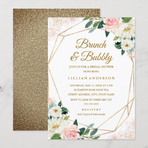 Geometrische florale Bridal Shower Brunch And Bubb Einladung