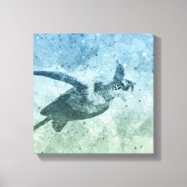 Geometrische Flying Green Sea Turtle Leinwanddruck (Vorderseite)