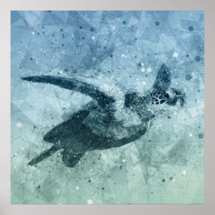 Geometrische Flying Green Sea Turtle Poster