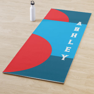 Geometrische Form Gelbblau Personalisierter Name Yogamatte