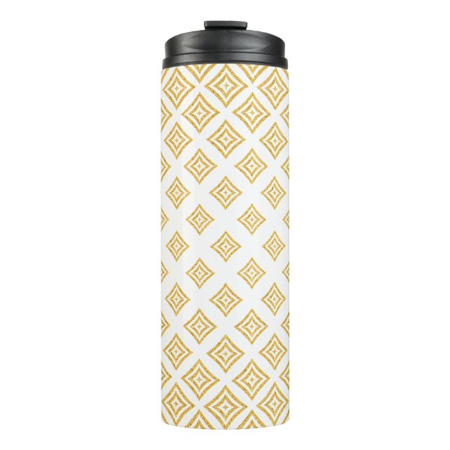 Geometrische Formen aus Gold Glitzer auf weißem Hi Thermosbecher (Vorderseite)
