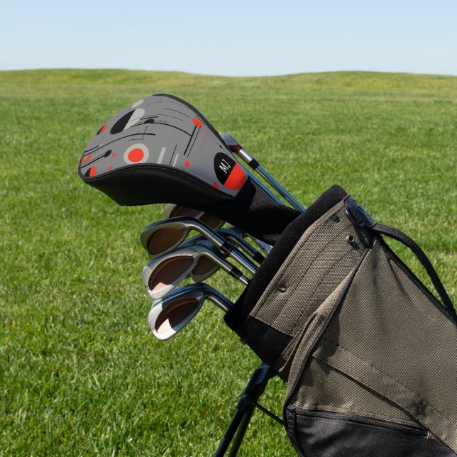 geometrische Formen des Bauhauses in schwarz rot a Golf Headcover (In SItu)
