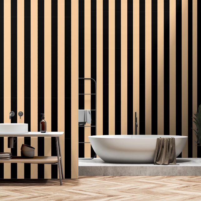 Geometrische Formen des schwarzen Peach Strips Tapete (Badezimmer)