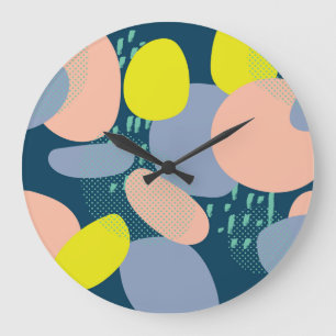 Geometrische Formen: Farbiger Stil für Memphis Große Wanduhr